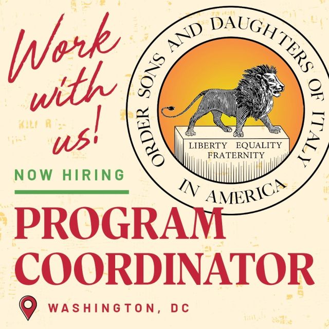 We have an exciting opportunity for a Program Coordinator in the Washington, DC area! If you or someone you know has event planning experience, we encourage you to apply. A passion for the Order or all things Italian American are always a welcome bonus! Join our team and help us create unforgettable programs and events. #hiring #programcoordinator #WashingtonDC #eventplanning #ItalianAmerican